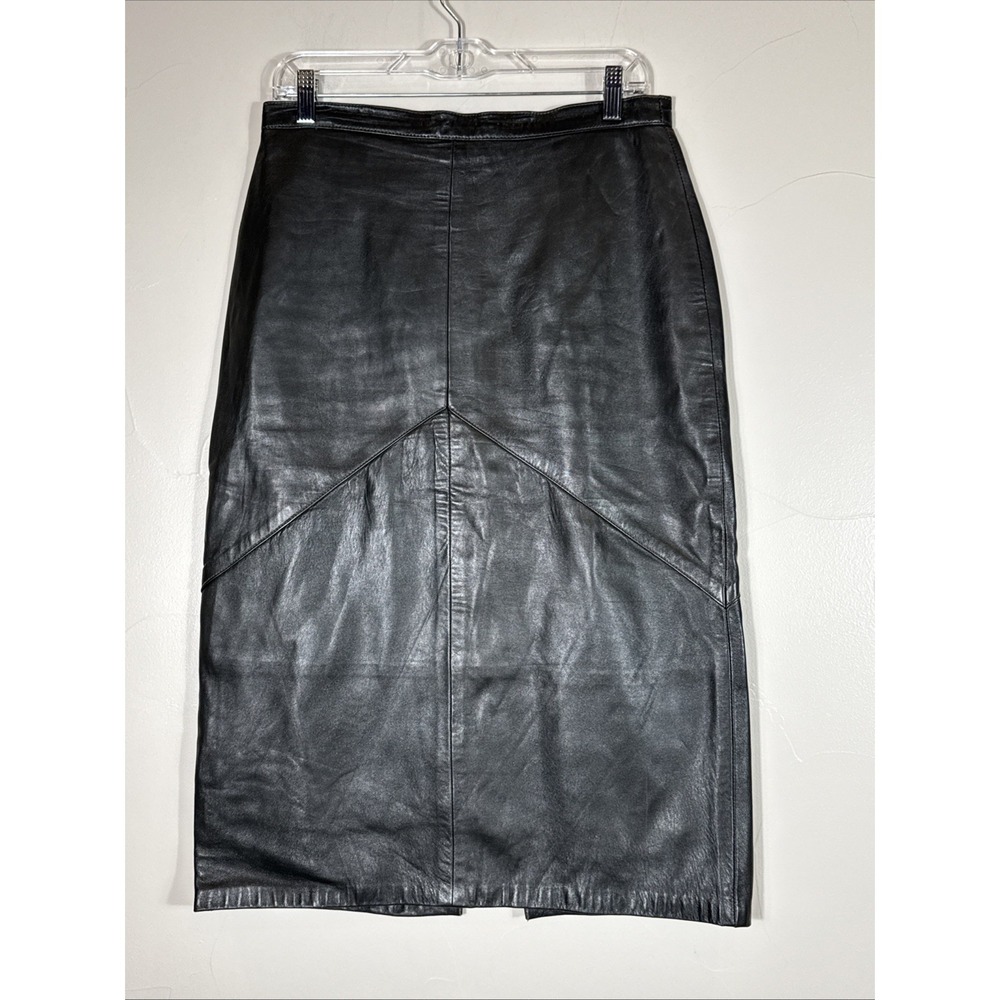 Moon Light Deep Dark Green Leather Skirt 1/2 Lined Size 12 W/ 30" Waist‎ Vintage